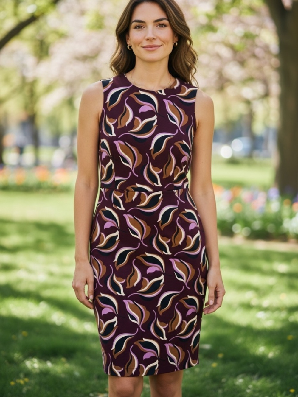 Ann Taylor Sleeveless Plum and Pink Midi Sheath Dress Size 4